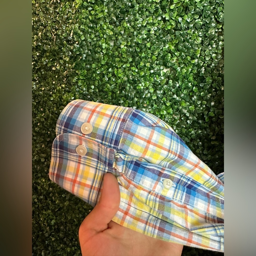 Men’s Southern Pines Long Sleeve Yellow and Blue Plaid Dress Shirt - Picture 6 of 8